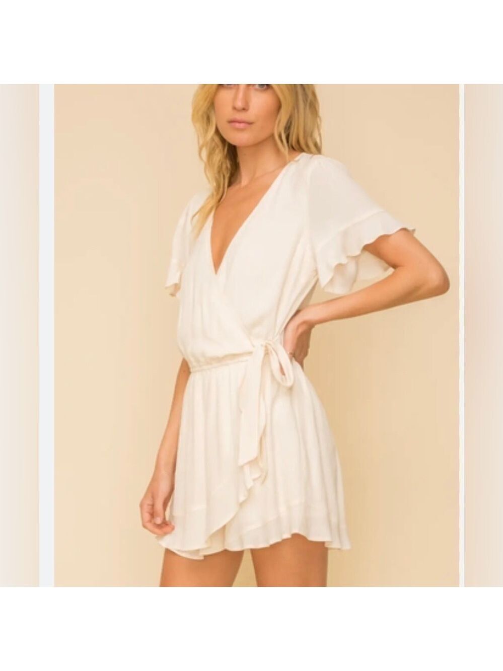 HEM & Thread nwt cream wrap ruffle tie belt romper size small